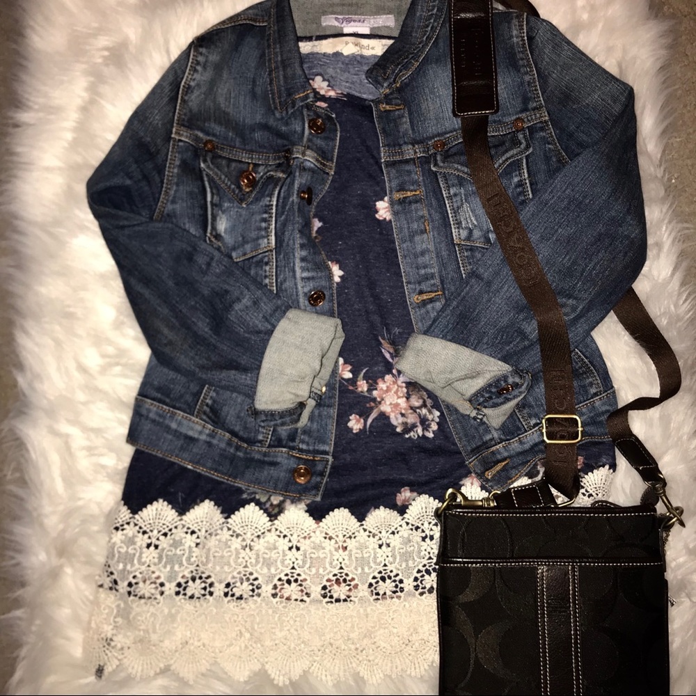 floral navy blue tee shirt